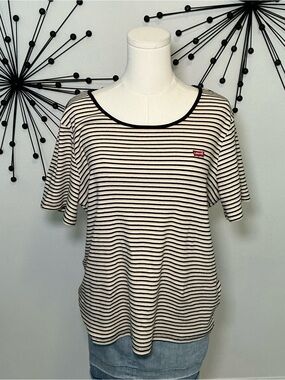 Levi’s Striped Ribbed Tee 3X Black Cream Short Sleeve Logo Top